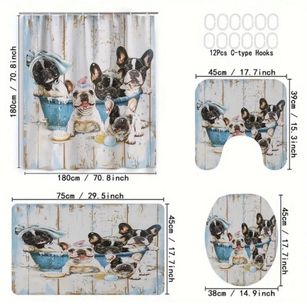 French Bulldog Boston Terrier 4-pc Bathroom Set + Hooks